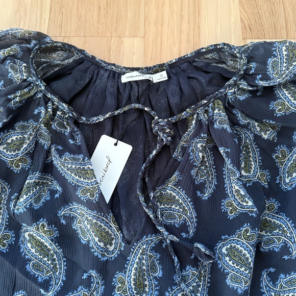 Unsubscribe Blue Paisley Women's Top 100% Silk Long Sleeve Size 12 - Picture 6 of 15